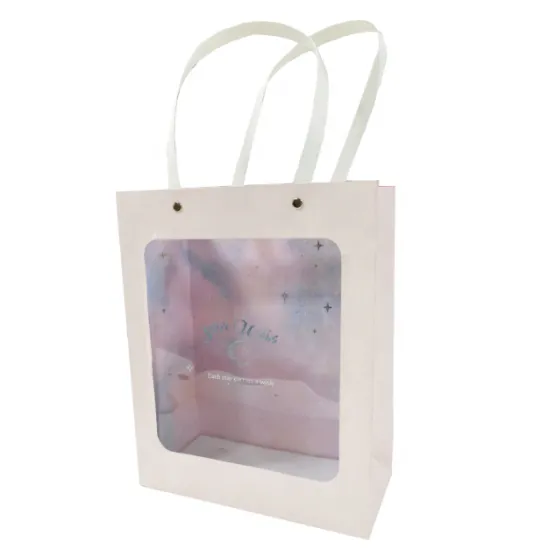 Clear window Shinny silver paper shopping bag