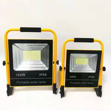 50W/100W LED Rechargeable Portable Flood Light with Solar Panel Charging Capability: Ideal for Camping, Travel & Emergency Use