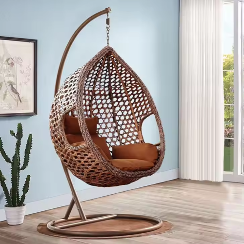  High Quality Modern garden furniture patio rattan swing chair hanging egg chair with metal bracket Sofa Rattan Hang Basket Supplier