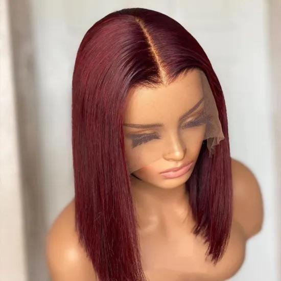 Yeswigs  Brazilian Human Virgin Hair Short Bob Hd Lace Front Wigs Pink Red Grey 613 99J Wig Cheap T-Part Wigs For Black Women