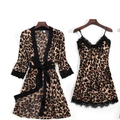 ODM OEM Manufacturer Private Label Leopard Printed Satin Pajama Sets