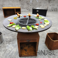 Corten Metal Fire Pit With BBQ Grill