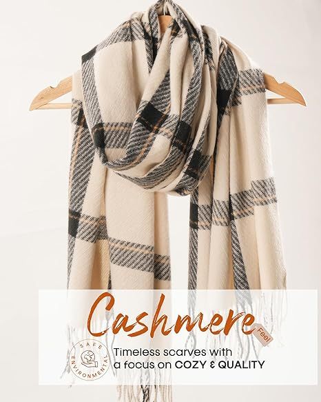 Winter Scarf for Women Shawl Cashmere Feel Tassel Plaid Large Oversized Scarves Wraps