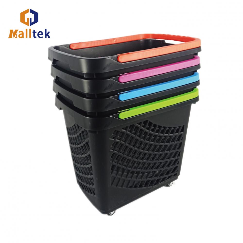 Customizable retail store roller plastic shopping basket