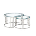 Mesas de centro nido plateadas con vidrio templado transparente