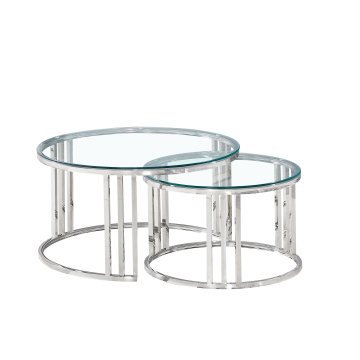 Mesas de centro prateadas com vidro temperado transparente