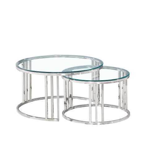 Mesas de centro nido plateadas con vidrio templado transparente