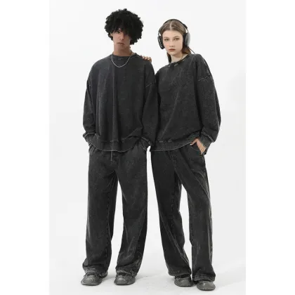 Heavy Retro Batik Distressed Pullover Sweatshirt