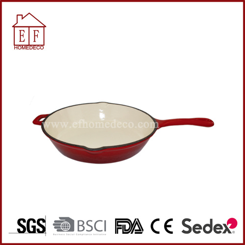Red Enamel Skillt With Sturdy Handle