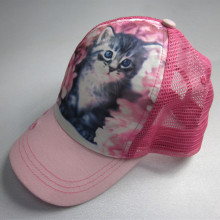Kids Cat Sublimation Print Trucker Cap With Rope
