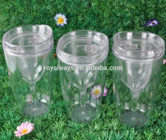 10oz BPA free plastic double walled wine tumbler with ps drink through lid