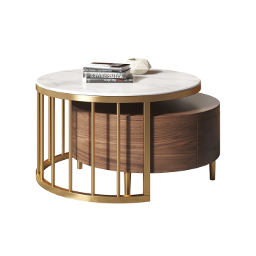 2021 New Design MDF Marble Wooden Storage Tea Table Round Glass Coffee Table
