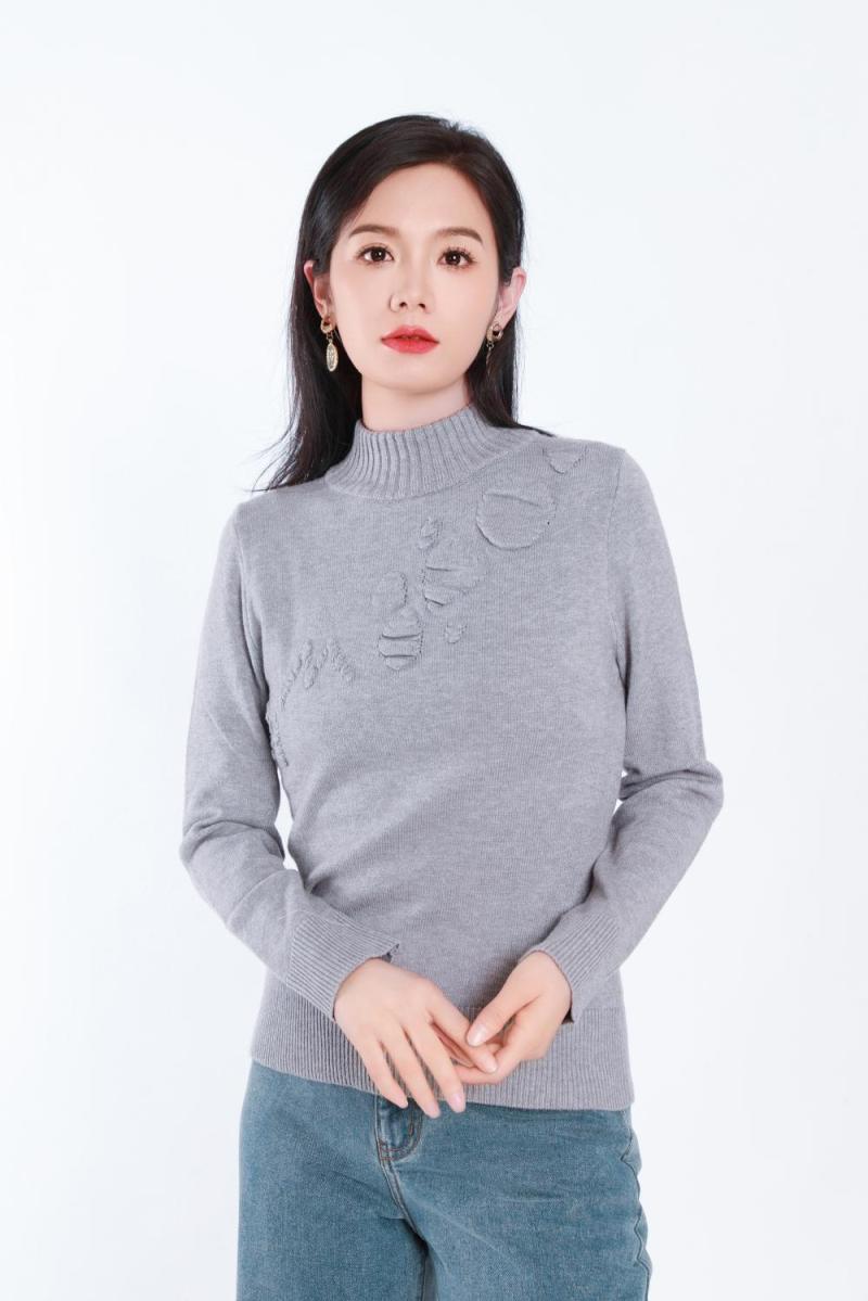 Standing Collar Long Sleeve Woolen Blouse