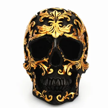 Creative Resin Golden Trumpet Flower Skull Desktop Ornament - CP192