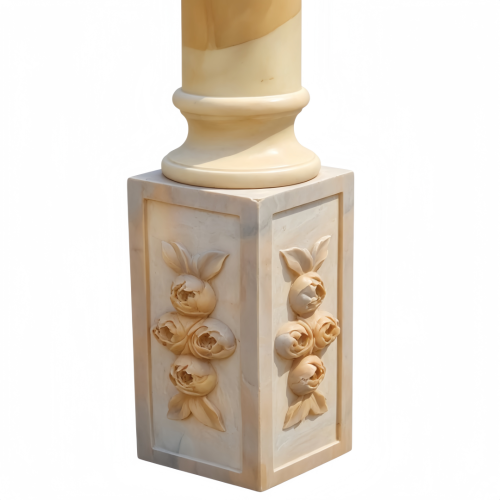 Natural Marble Roman Column Ornate Rose Relief Sculpture