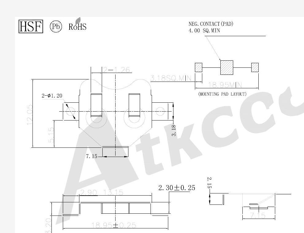 CR1225 CR1216 CR1220 Металлическая аккумулятор/монтаж поверхности фиксации (SMT/SMD)