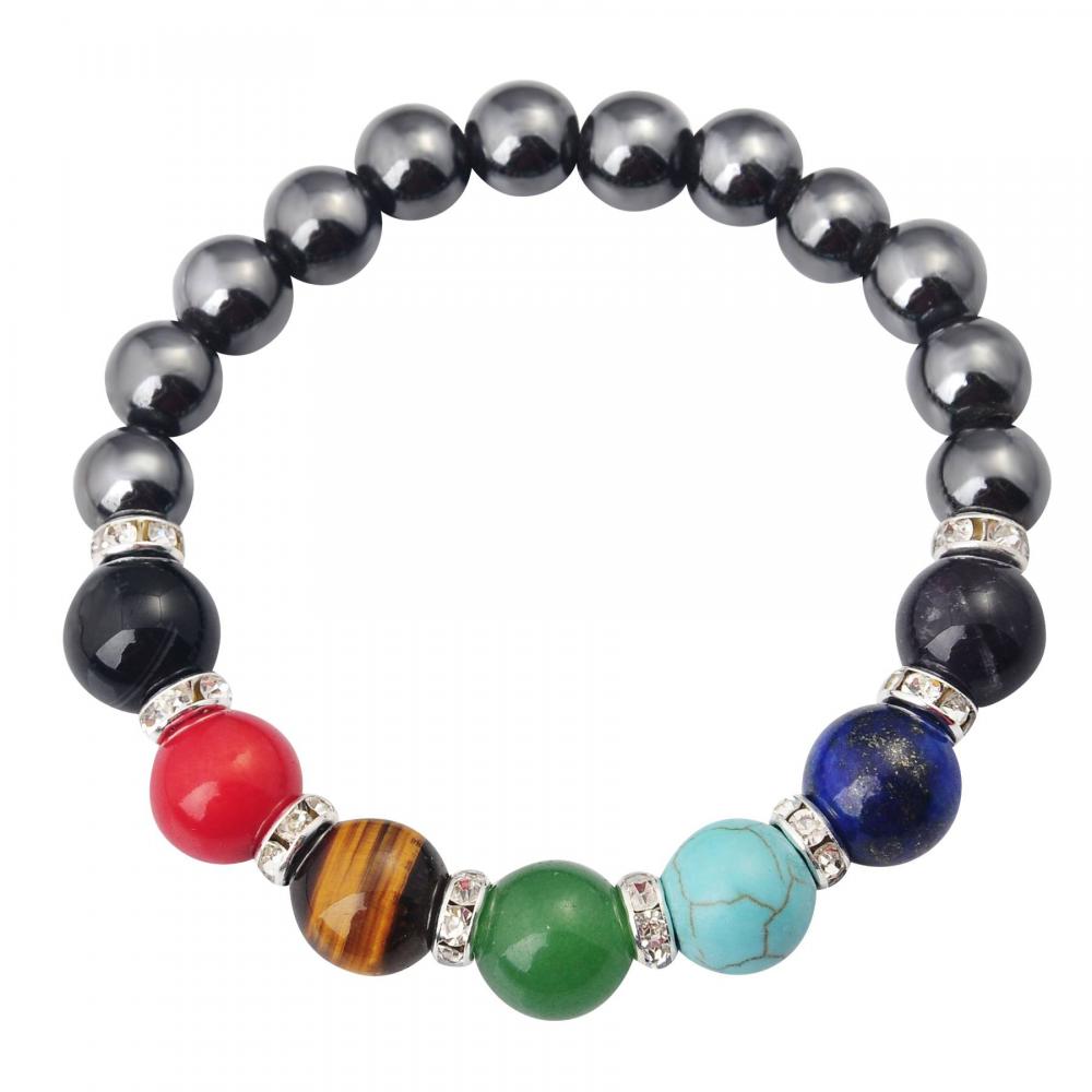 Pulsera elástica de Chakra de piedras preciosas genuinas naturales, cuentas de 6 mm, espaciadores de plata esterlina, hombres / mujeres, tamaños pequeños, medianos y grandes