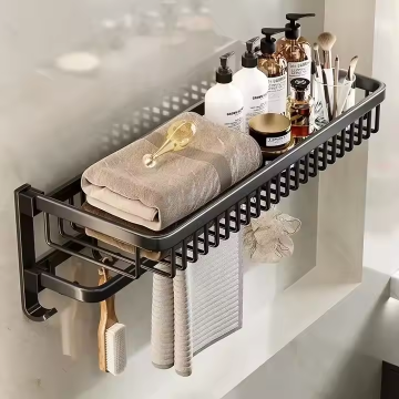 Brushed Folding Storage Rack with Bathroom Hardware Accessories