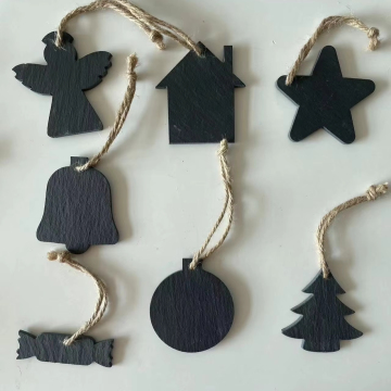Factory Direct Engravable Slate Christmas Tree Ornament with Rope