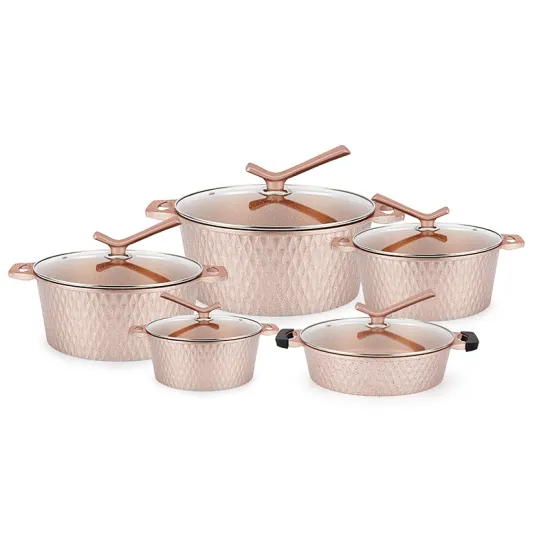 10pcs Die Cast Aluminum Nonstick Cookware Set with Glass Lid for Cooking & Dining