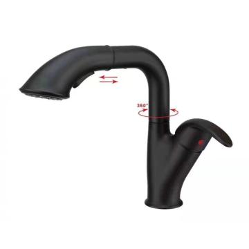 polished chrome black single handle pull down kitchen faucet