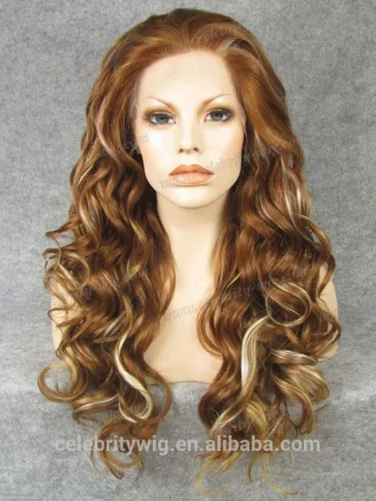 Top sell beauty Highlight two tone color hair synthetic Lace front wig