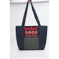 Yi-Stil Ormangülü İşlemeli Denim Tote Çanta