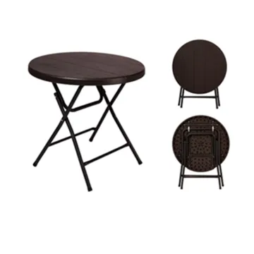 80cm Wood Grain Round Outdoor Folding Table with Plastic Chairs for Garden Use