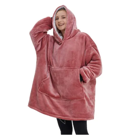 Amazon hot sell Winter Blanket Hoodie with Big Pocket Sherpa Lined Oversized Solid Fuzzy super soft TV Blanket
