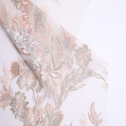 Multicolor Flower Embroidery On Nylon Korea Mesh