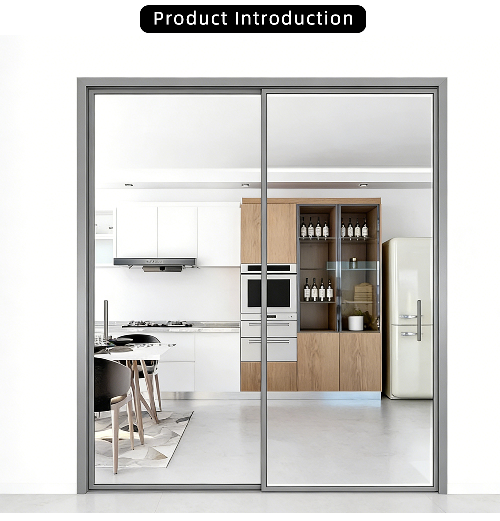 Slim Frame Two Panel Transparent Glass Sliding Door YJ-P026 X