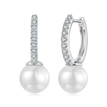 Heißer Verkauf hypoallergen 925 Sterling Silber Pearl Moissanit Ohrringe