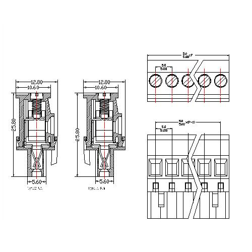 AT2500F-5.0／5.08XXX-ABV Plug-in Terminal Block Hook on back side Pitch5.0／5.08 