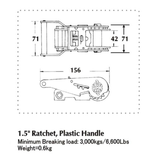 1.5 Inch Plastic Handle Ratchet Buckle with 3000KG Capacity