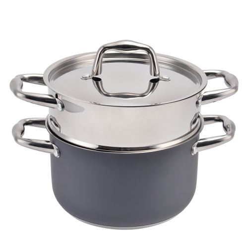 Pot en acier inoxydable à vapeur 2layer avec couleur grise