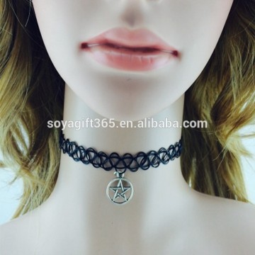 Vintage Stretch Tattoo Choker Necklace Gothic Punk Grunge Henna Elastic with Pendant Necklaces