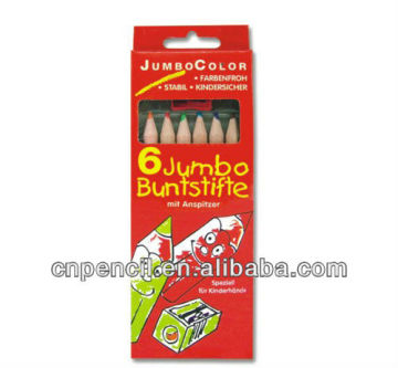7\" hexagonal jumbo color pencil /natural wooden jumbo color pencil / 6 pc in paper box with plastic sharpener