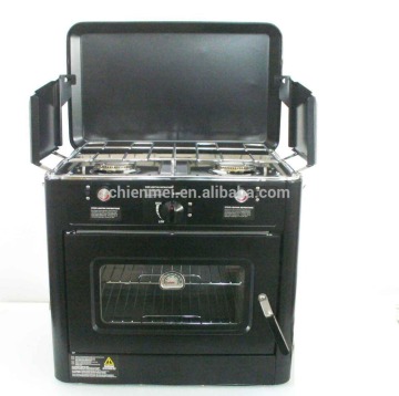 Outdoor backyard party dual burner BBQ stove combined with oven