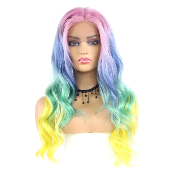 x-tress new fancy color pink blue green yellow long body wave lace front wigs synthetic hair fiber lace wigs for women
