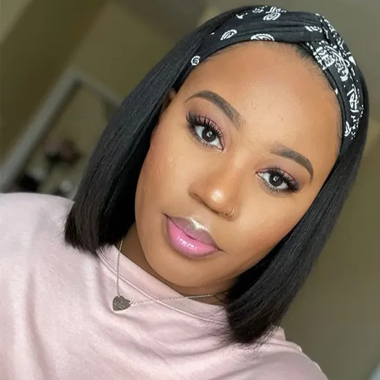 straight Bob Headband Human Hair Wigs For Black Women 150% Remy Brazilian Short Bob Head band Gluless Machine Made Scarf Wigs