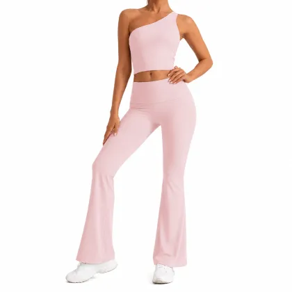 Women One Shoulder Crop Top Yoga Pants