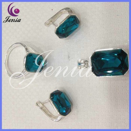 New products alibaba wholesale price big green zircon fashion royal blue jewelry set ( 6342T23)