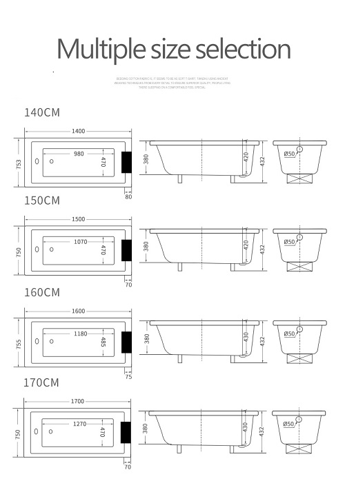 soaking 1 person Embedded Drop-in indoor bath tub bathroom acrylic bathtub