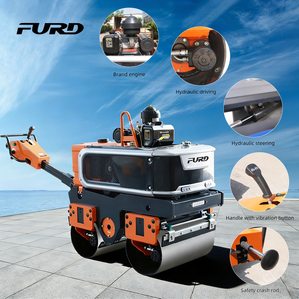 Manual Hand Compacter Construction Machinery Small Double Drum Hand Road Roller Manual Soil ...