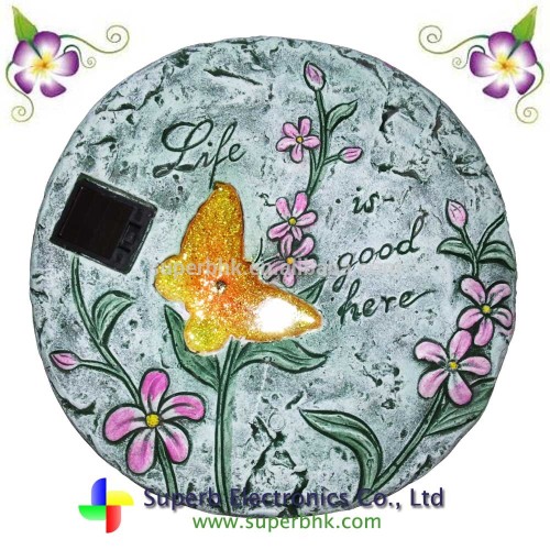 Butterfly Patterned Stepping Stone with Solar Light Color Changing LED for Garden Decoration