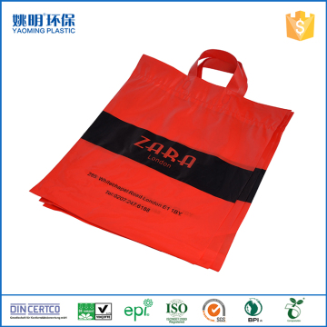 Red color custom printed loop handle bag HDPE reusable