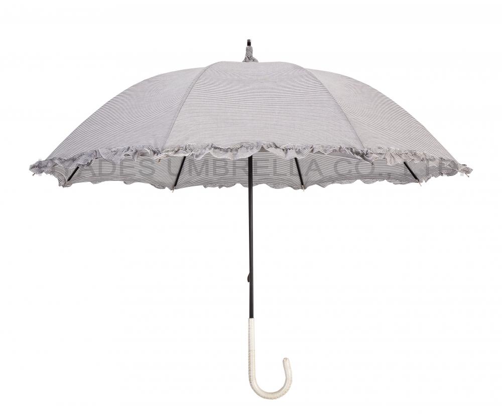 Paraguas recto abierto manual con volantes de encaje para mujer