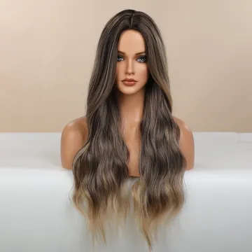 FZY  Anogol Synthetic Wig Ombre Blonde Brown Long Wigs Middle Part Hair Wig Daily Natural Wavy Heat Resistant Fiber for Women