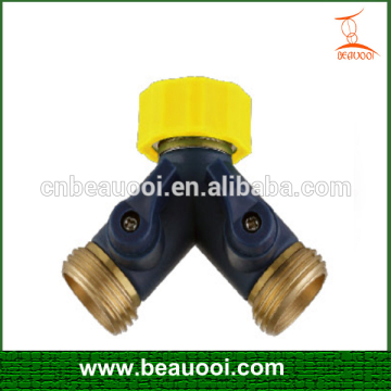 shut off brass coupling 2 way hose connector