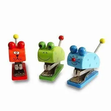 Office Staplers with Vivid Cartoon Designs, Made of Solid Wood